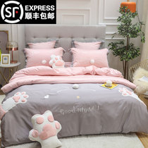 60 embroidery plush cotton four-piece set Pink girl heart Princess wind cotton good night meow cute bedding