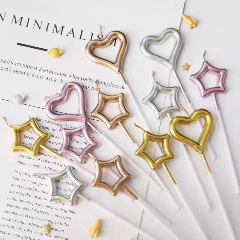 Internet Celebrity Heart-Shaped Candles Birthday Cake Decoration Supplies Creative Romantic Smoke-Free Kidsren's Gold-Plated Heart Candles