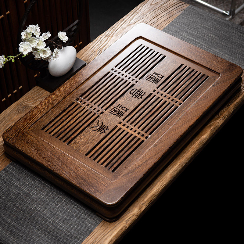 Chicken-winged wooden tea table with drawer-style household simple drainage water storage dual use large tea tray