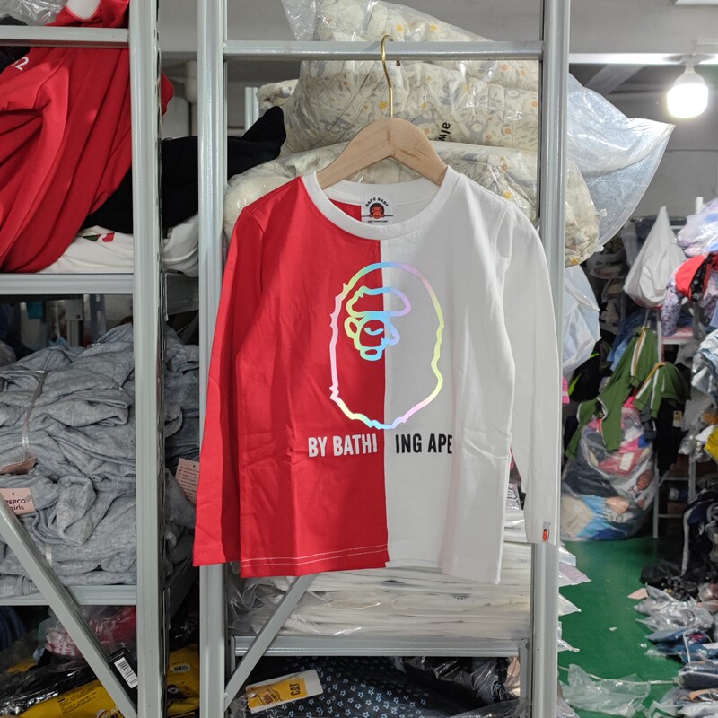 Nengdouzijia children's clothing 9 1 children's white and red stitching long-sleeved round neck T-shirt