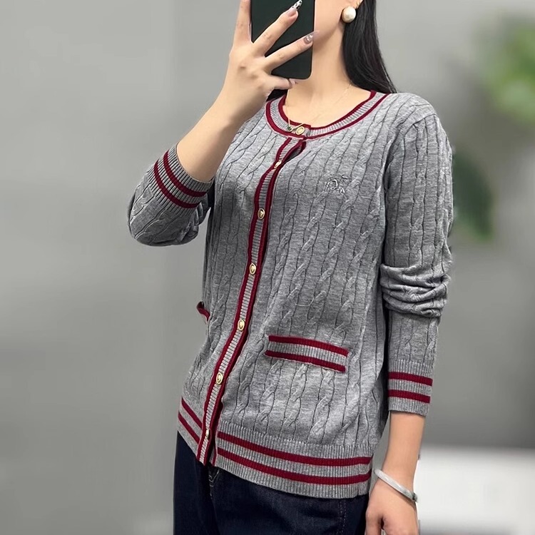 2025 British Style Autumn New Niche Fashion Color-Blocked Striped Slim-Fit Round-Neck Long-Sleeve Knit Cardigan for Women