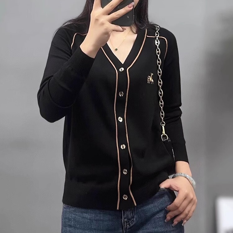 Autumn British Style New Slim Fit V-Neck Cardigan Jacket 2025 Women's Solid Color Lightweight Tencel Knitwear