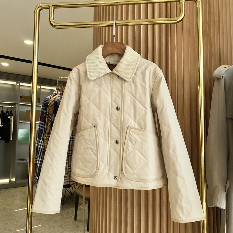 2025 Autumn and Winter New British Style Simple Solid Color Corduroy Polo Collar Short Lightweight Waterproof Cotton Jacket for Women