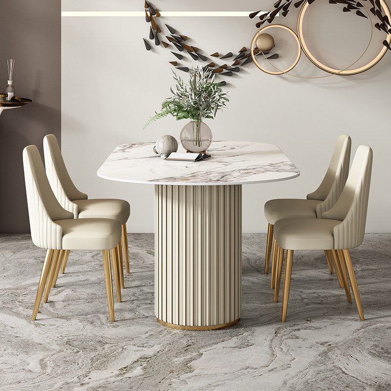 Oval light luxury light rock board dining table and chair combination modern simple rectangular household shaped round dining table