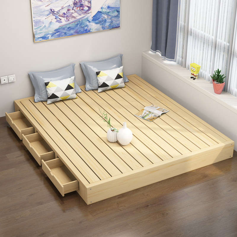 Japanese-style tatami bed solid wood bed frame waist bed plate gasket row skeleton bed frame double bed hard plate floor platform bed