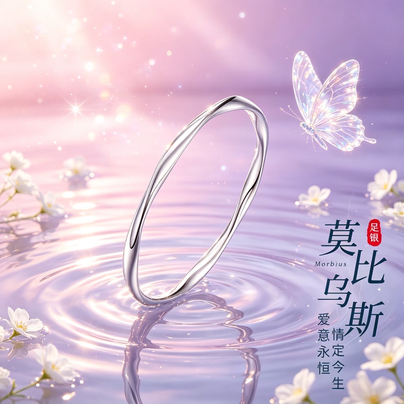 Pure Silver S999 Solid Mobius Ring Bracelet, Closed Loop, Gift for Mom, Girlfriend, Best Friend, Birthday Present