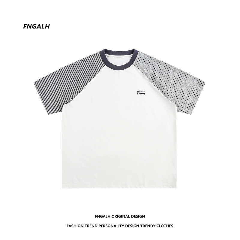 Fngalh Dopamine Patchwork Color-Block Raglan Short-Sleeve T-Shirt for Women, Loose Casual Slimming Design Tee Trendy