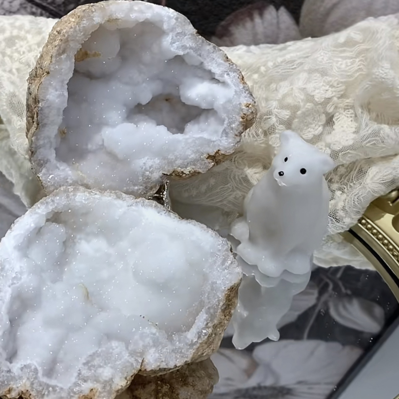 Natural Moroccan White Crystal Cave Treasure Bowl Bracelet, Demagnetizing and Purifying Money Bag Ornament, Ring Box, Fragrance Stone