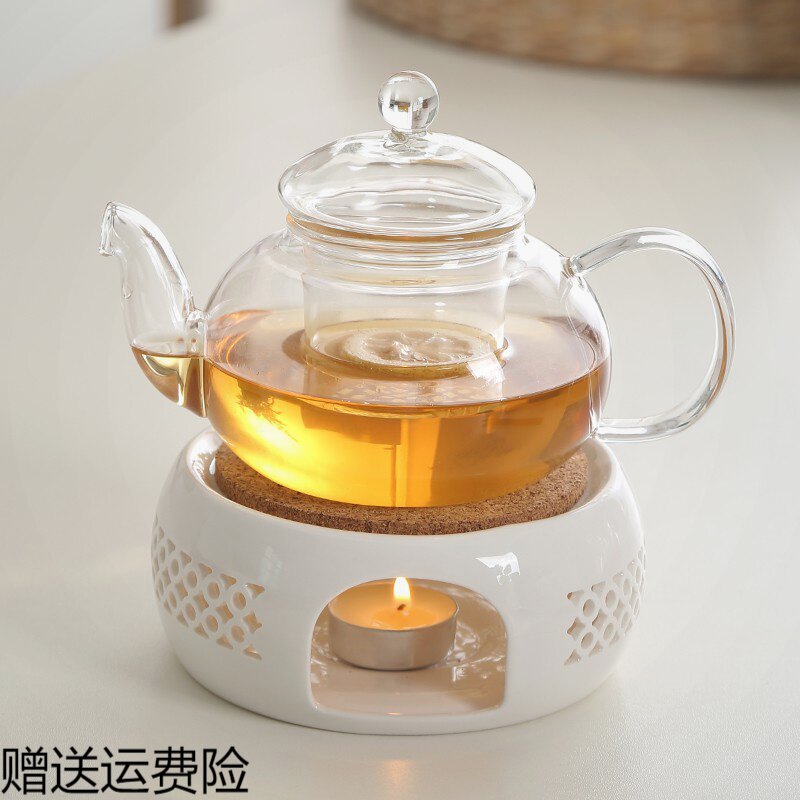 Heat-resistant glass flower teapot candle heating ceramic tea ceremony exquisite flowers and plants tea set tea cooker warm tea oven heat preservation