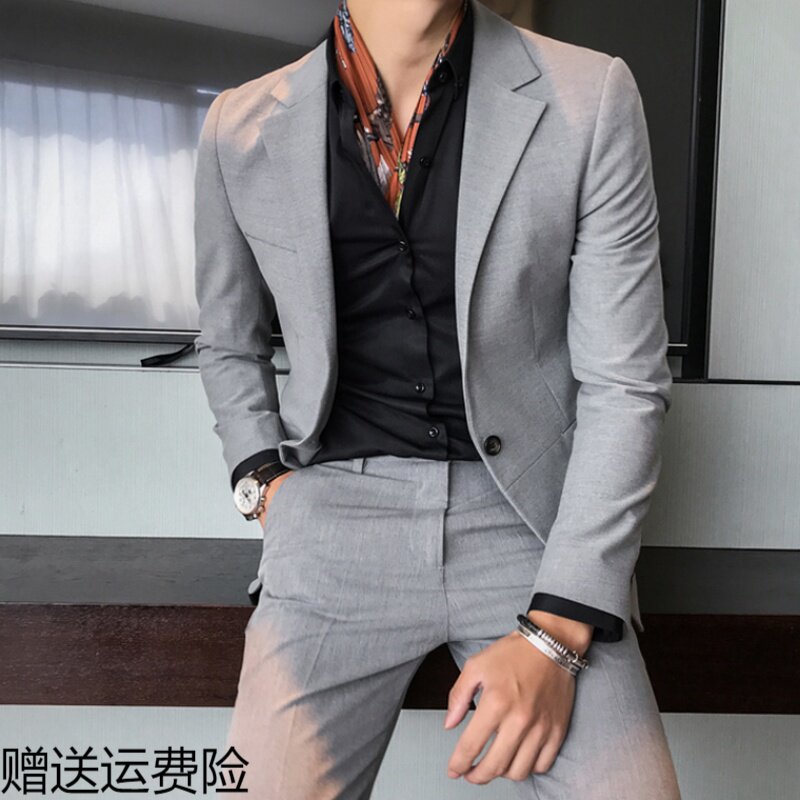 Casual suit men's coat Korean fashion slim handsome fashion suit men's suit Korean English style dress two-piece set
