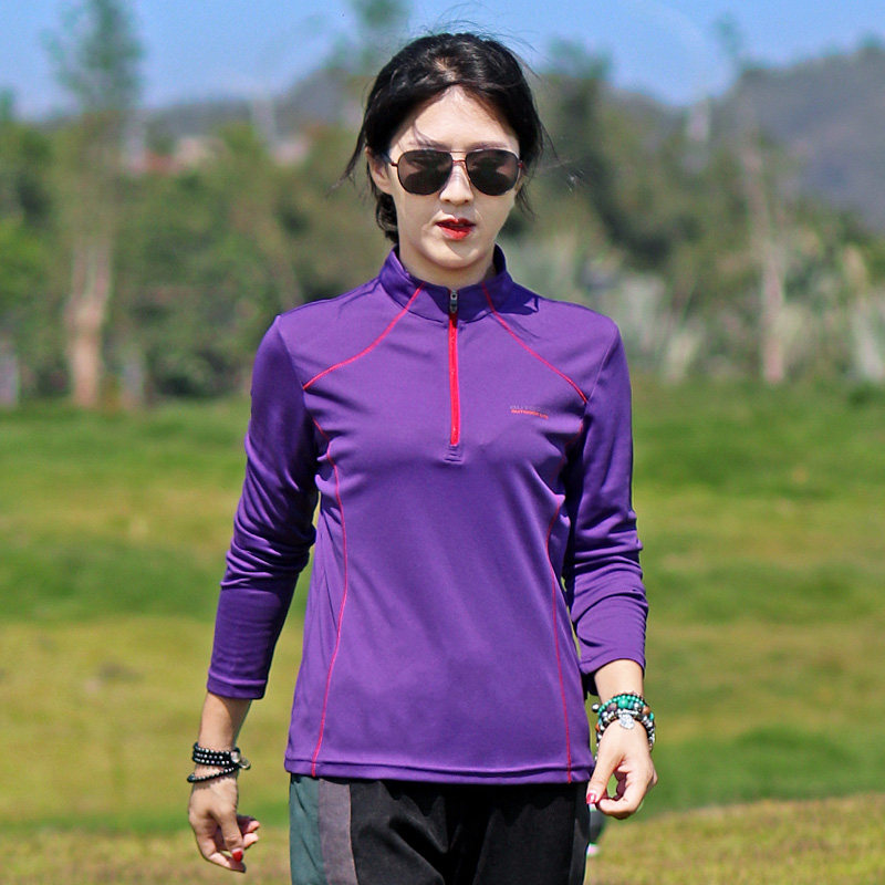 Outdoor stand-up collar speed dry coat woman long sleeve T-shirt elastic body quick dry clothes woman sunscreen suction and breathable hiking spring autumn