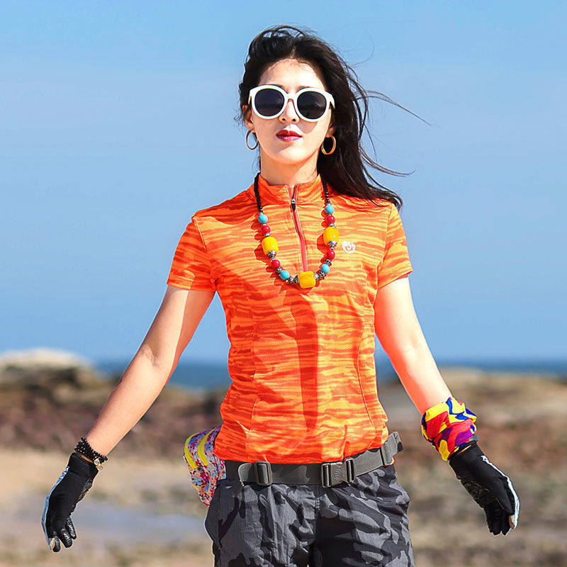 New outdoor sports quick-drying T-shirt women's sunscreen short-sleeved stand-up collar camouflage large size thin mountaineering hiking quick-drying clothes