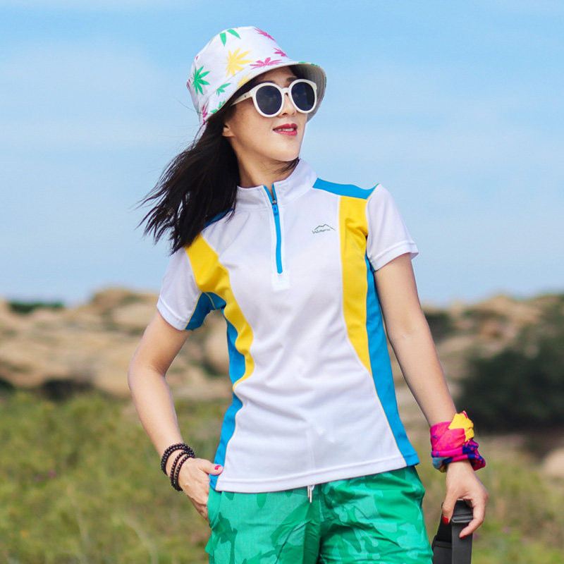 Outdoor quick-drying women's short-sleeved T-shirt undershirt stand-up collar is thin, moisture-wicking, breathable, sports, mountaineering, hiking, thin section