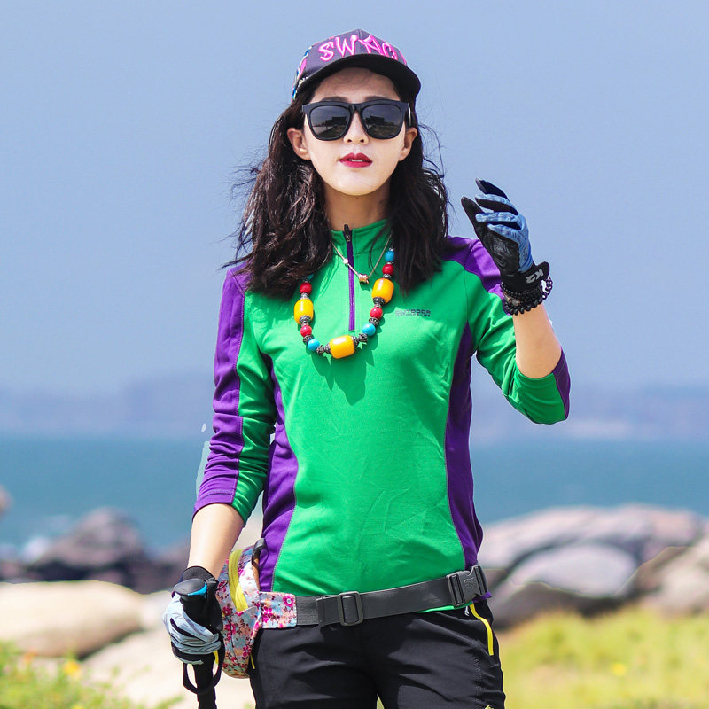 Outdoor color-dressing quick-drying clothes women's long sleeves moisture wicking gym running sports T-shirt hiking hiking fast-drying clothes