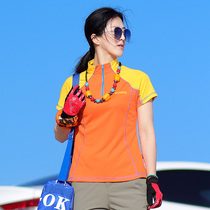 Outdoor Speed Dry T-shirt Woman Summer Short Sleeve Big Code Breathable Vertical Collar Sports Running Climbing Quick Dry Blouse Speed Dry Clothing