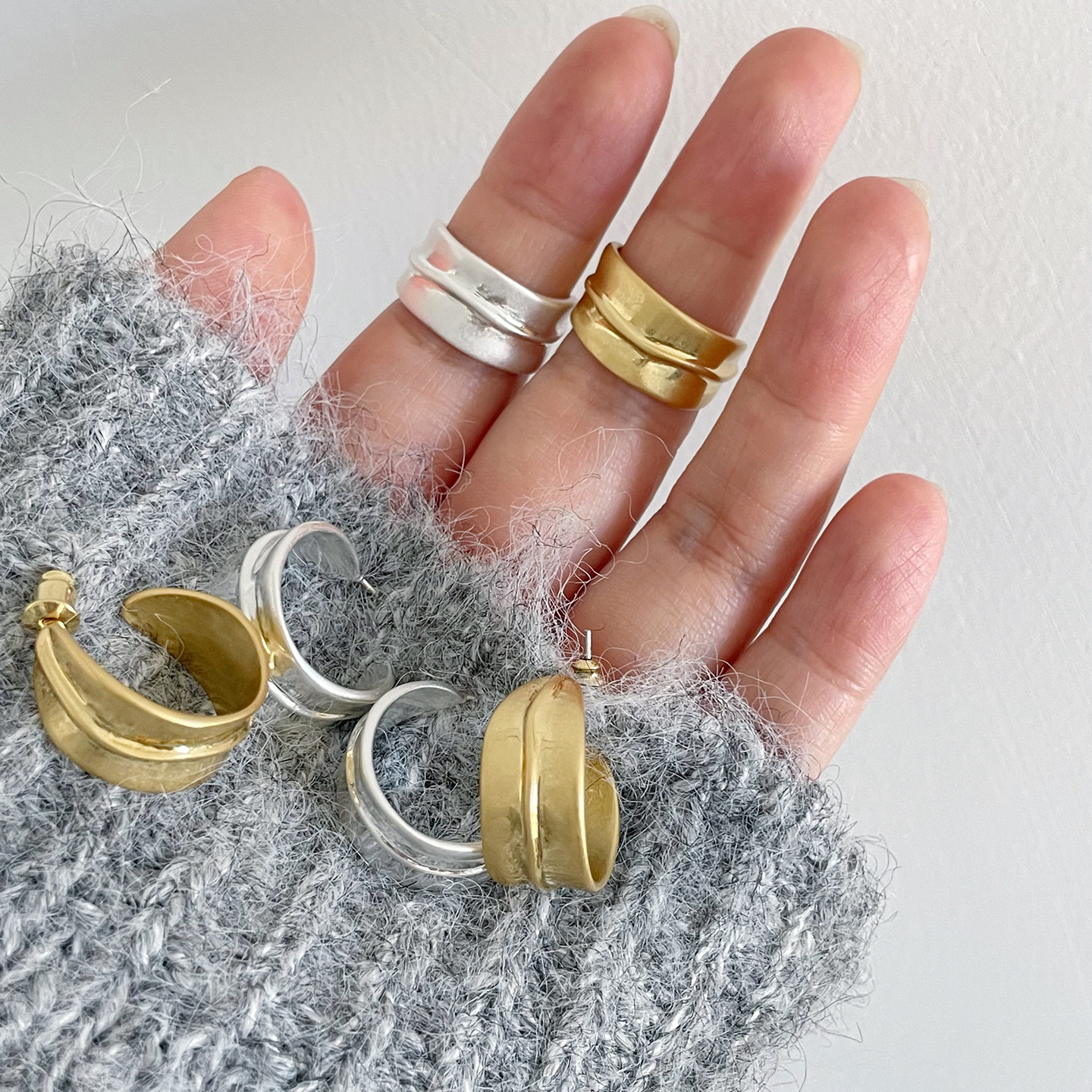 European and American style personalized retro exaggerated C-shaped earrings and rings