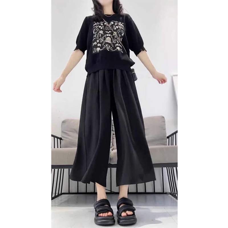 Ice Silk Cropped Pants Skirt for Women, Summer Thin Style, Plus Size, Versatile, Slimming, Pear-Shaped Body, Wide-Leg, Casual Yamamoto Pants