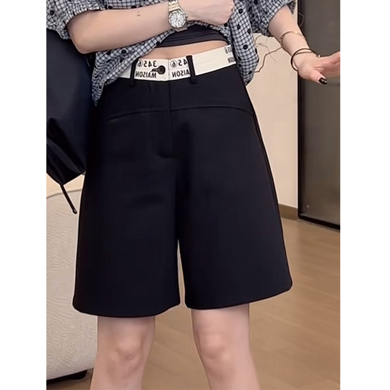 Black Suit-Style Shorts for Women, Summer Thin Style, Pear-Shaped Body, Plus Size, Elastic High Waist, Slimming, Casual Wide-Leg Shorts Black Suit-Style Shorts for Women, Summer Thin Style, Pear-Shaped Body, Plus Size, Elastic High Waist, Slimming, Casual Wide-Leg Shorts