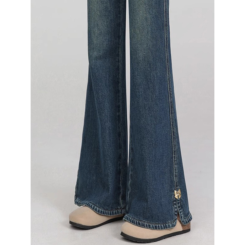Split-Flared Jeans for Women 2025 Autumn New Large Size High-Waisted Slimming Stretchy Bell-Bottom Pants for Plus-Size Girls