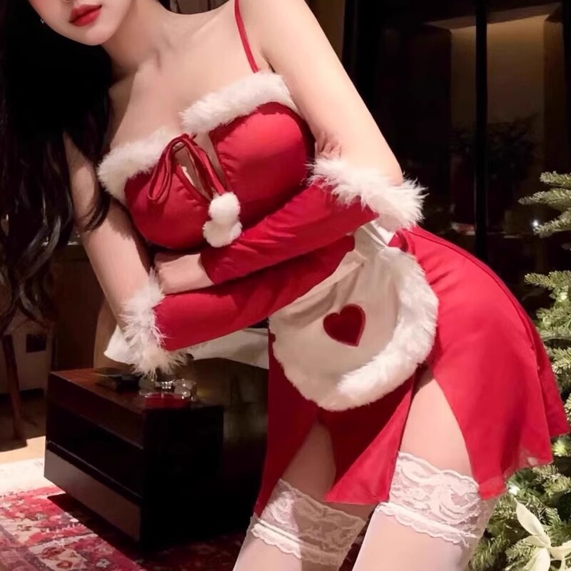 Plus Size Fat Girl Christmas Uniform Sexy Nightgown Female Red Mesh Suit Cute Maid Role-Playing Dress Plus Size Fat Girl Christmas Uniform Sexy Nightgown Female Red Mesh Suit Cute Maid Role-Playing Dress