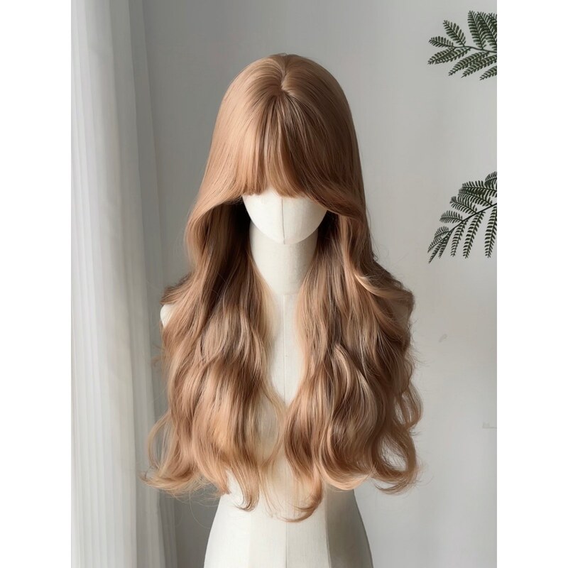 [Creamy Chestnut] Xiaochi's Champagne Gold Wig for Women, Natural and Luxurious Feel, Realistic Scalp Full Wig