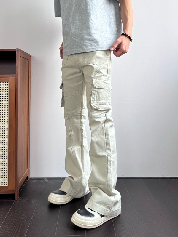 Ga466 Retro Apricot-Colored Denim Work Pants with Slight Flare, Multiple Pockets, American-Style Cleanfit, Height-Enhancing Slim-Fit Long Pants