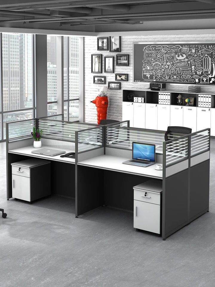 Office furniture Desk Chair Composition 4 Persons Staff Desk Four Station Screen Holder Office Table