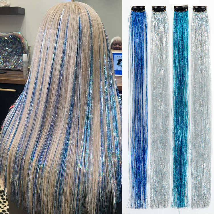 Laser Gold Tinsel Hair Korean Style Glittering Hair Highlights Dazzling Colorful Hair Strands Highlight Extensions for Thick Hair Laser Gold Tinsel Hair Korean Style Glittering Hair Highlights Dazzling Colorful Hair Strands Highlight Extensions for Thick Hair