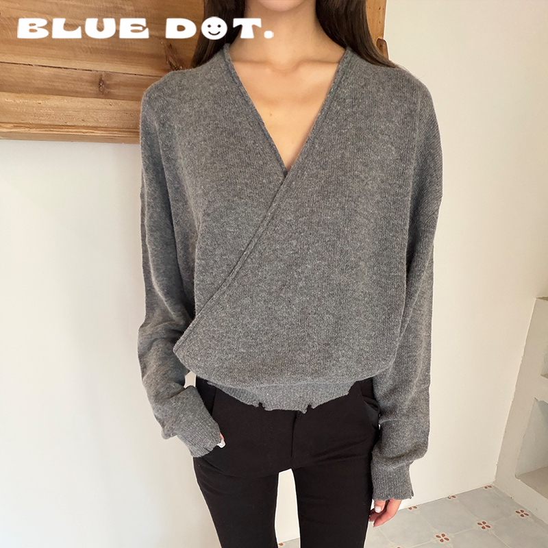 Bluedot Openyy Early Autumn Wool Cross V-Neck Wrap Knitwear Casual Knit Top Bluedot Openyy Early Autumn Wool Cross V-Neck Wrap Knitwear Casual Knit Top