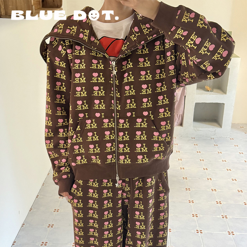 Bluedot Ashley Williams Chinese Valentine's Day Heart Letter Print Jacket Mask-Style Hooded Sweatshirt