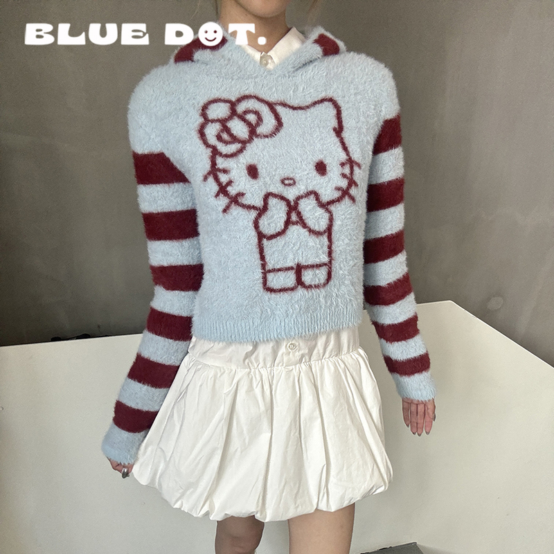 Bluedot Celine Kwan Collaboration Kitty Striped Hooded Knit Sweater