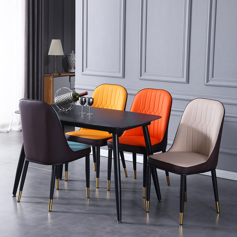 Nordic light luxury dining chair backrest modern minimalist home dining stool net red iron soft bag European restaurant chair