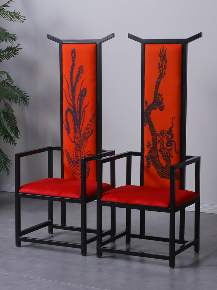 New Chinese style chair red classical light luxury club tea room restaurant with armrest hotel dining chair owner high back chair