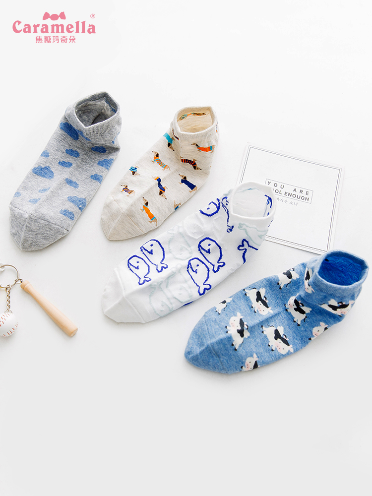 caramella spring and autumn socks women's boat socks thick cotton socks Korean version of cute cartoon cotton socks ins tide net red
