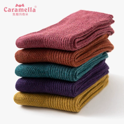 CARAMELLA Демисезонные однотонные носки, японские гольфы, средней длины, увеличенная толщина