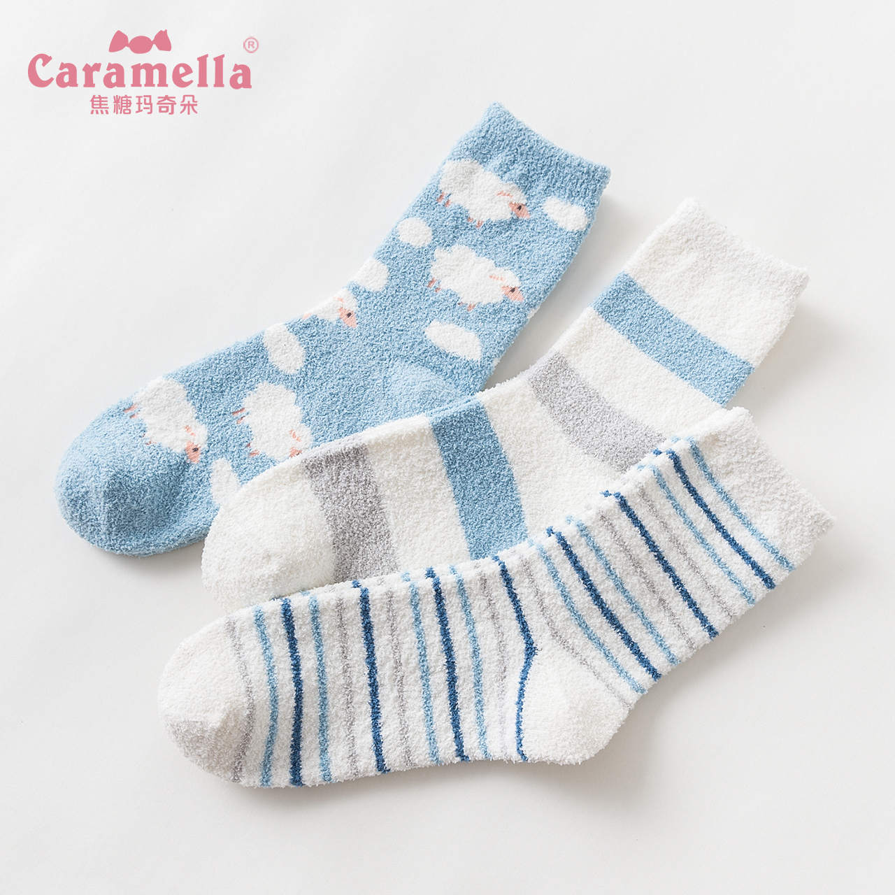 caramella autumn winter socks female midhead Coral Suede Flooring Socks Home Sleep Towel Moon Socks