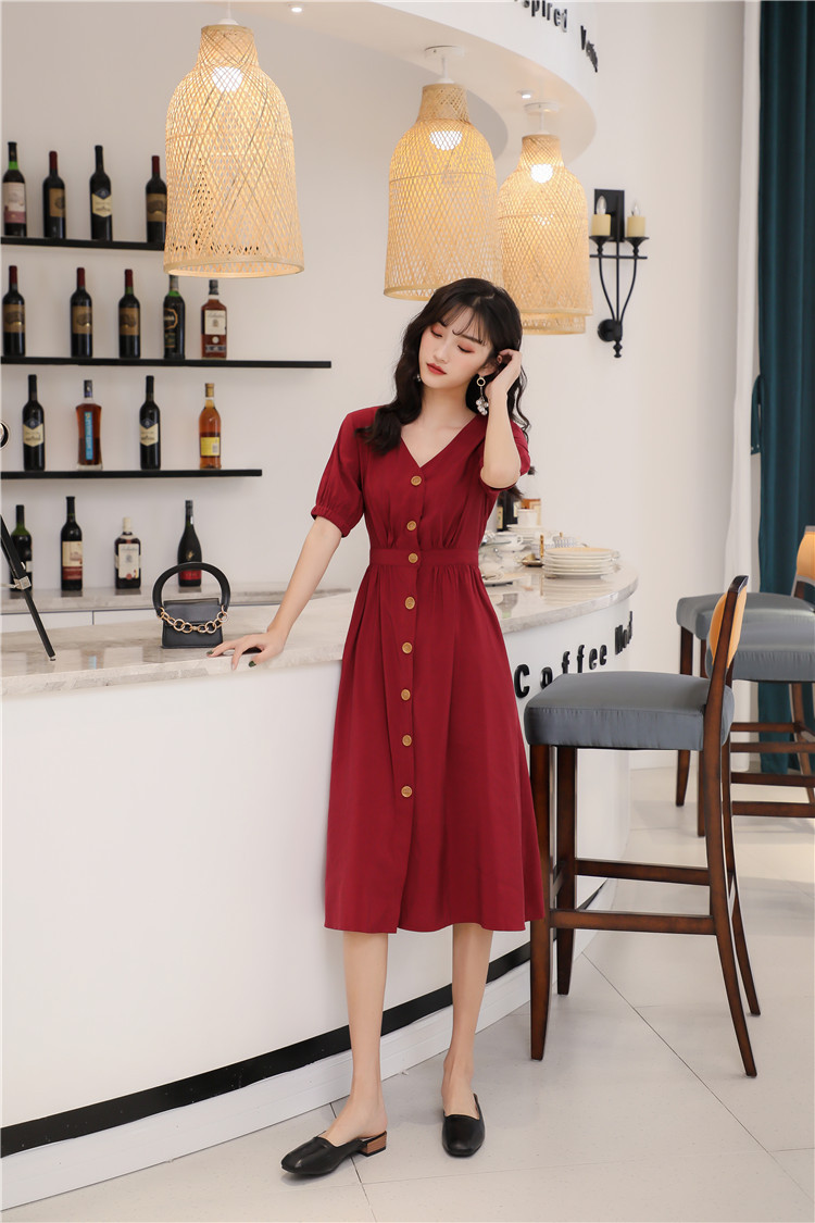 Mùa hè 2019 mới của phụ nữ Pháp eo eo Một chiếc váy chữ ngắn theo phong cách Hepburn - A-Line Váy mẫu váy nhung xòe