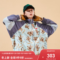 SENCE LA full printed bear coach jacket mens national tide splicing couple retro vibe style baseball jacket Spring