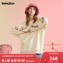 SENCE LA small flower bear 3D print round neck cute pullover couple dress loose Tide brand Autumn Sweater
