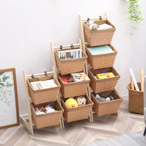 Snack storage rack home shelf floor storage rack bedroom living room book shelf multi-layer storage pastoral fabric
