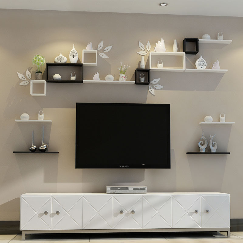 Wall Shelf Free to punch Living room Bedroom TV Background Wall wall-hanging widened Decorative Bracket Creative Plaid