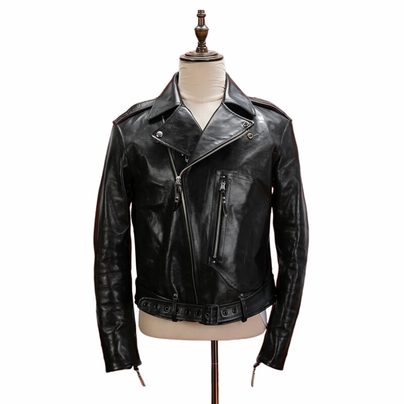 Js02 Original 30Sdpocket Diagonal Leather Jacket, Motorcycle Leather Jacket, Horse Leather Jacket for Men