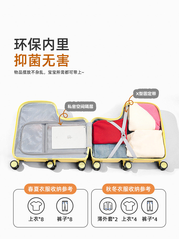 Children's Luggage Can Be Ridden, Suitable for Boys and Girls, Small Travel Suitcase for Kids, Carry-On, Travel Trolley, Password Lock, Sturdy and Durable