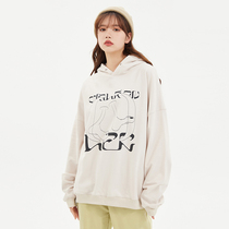 (NEW EMPIRE) original National Tide brand creative cartoon print apricot color pullover wearing hat and sweater men and women