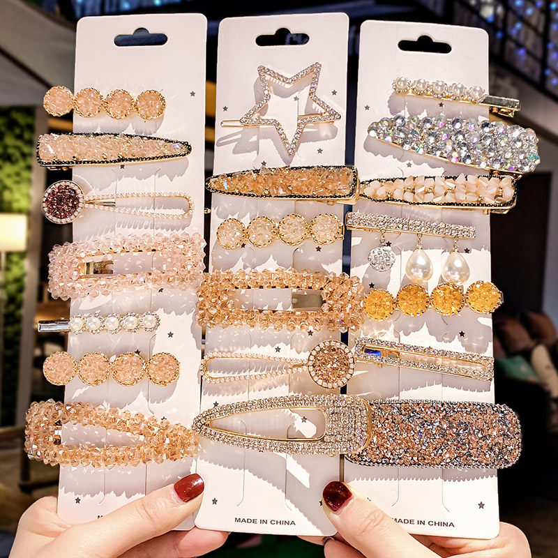 2021 new red brown hair clip women's rhinestone pearl clip head ornament adult back head hair clip