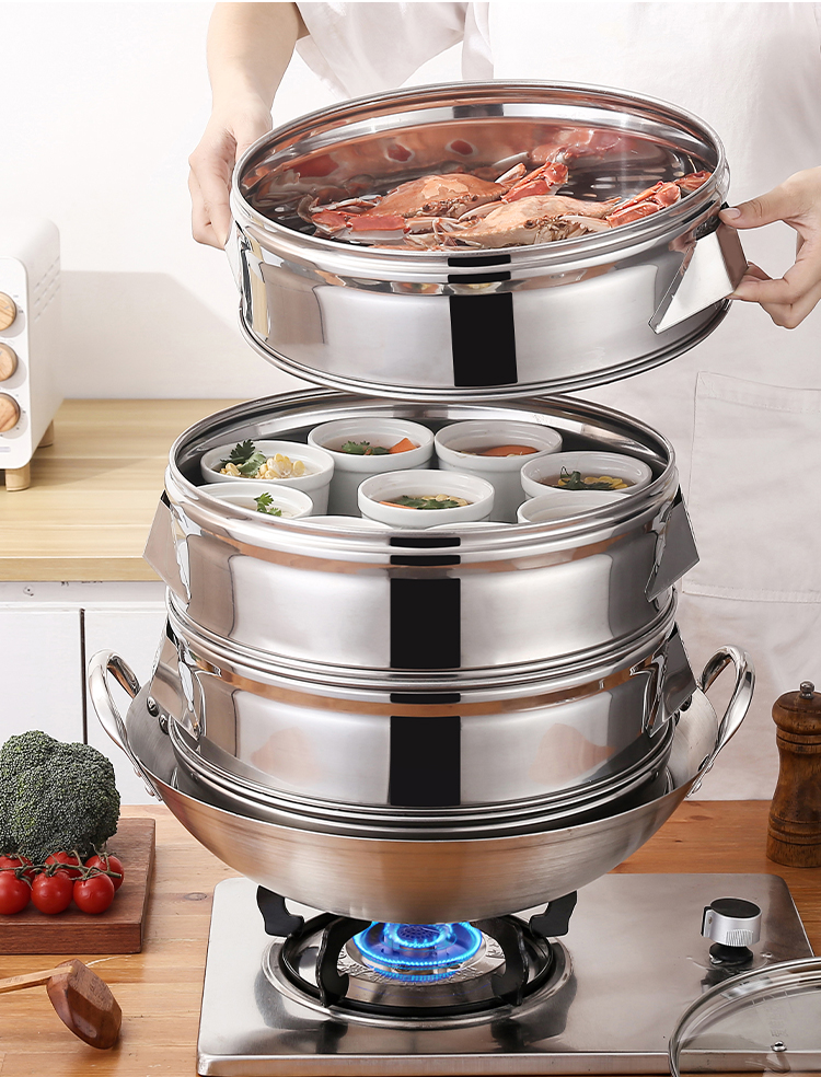 Stainless steel steamer steamed bun steamer household large capacity large commercial extra large steamer cage drawer soup hot pot