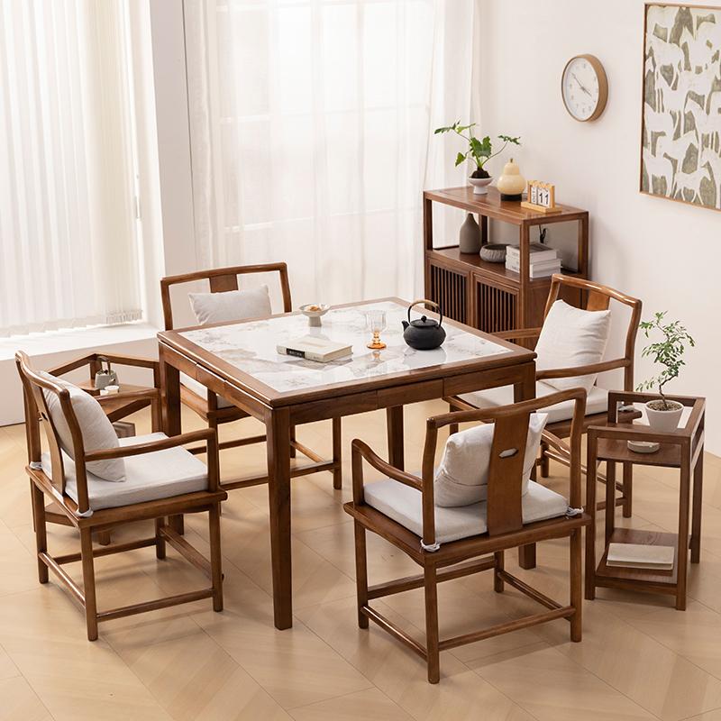 New Chinese-Style Eight Immortals Table, Square Table, Chess and Card Table, Solid Wood Tea Table, Dining Table, Multifunctional Rock Slab Table for Playing Mahjong