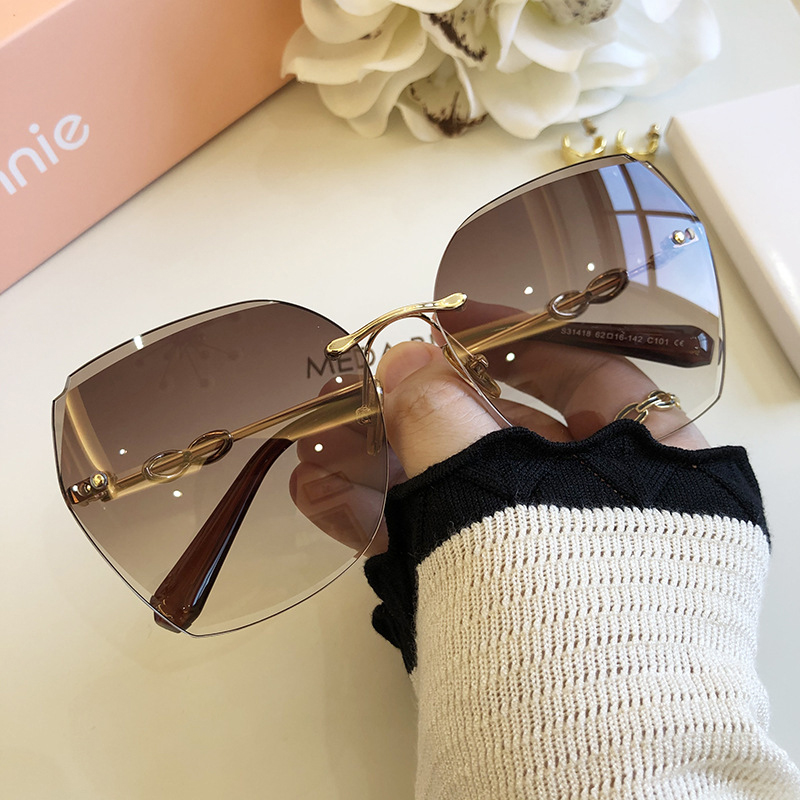 MS high-end rimless cut edge women's sunglasses new fashion round face tide net red glasses anti-ultraviolet sunglasses