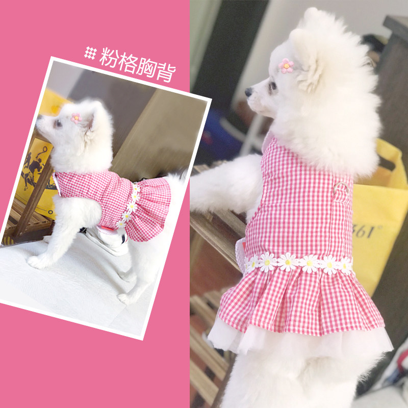 Dog clothes Pomeranian small dog net red Summer Summer thin teddy princess skirt drawstring summer plaid vest
