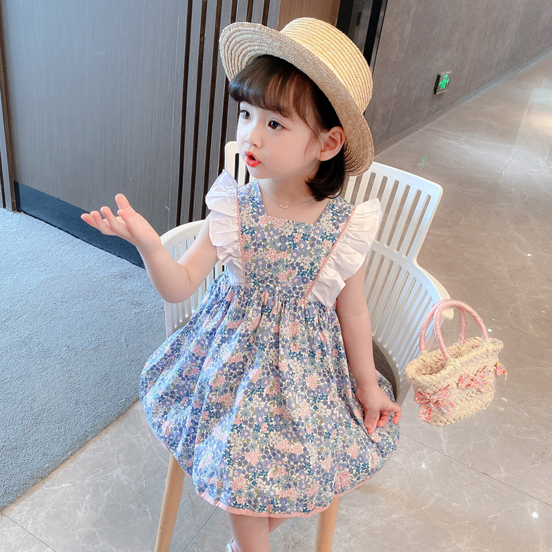 Girls dress summer pure cotton floral 1 4 inch socket wrench sleeve children's princess skirt summer baby girl summer dress net red skirt